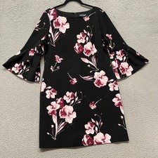 Lauren Ralph Lauren Dress Womens 16 Black Floral 3/4 Ruffle Sleeve Career Wear