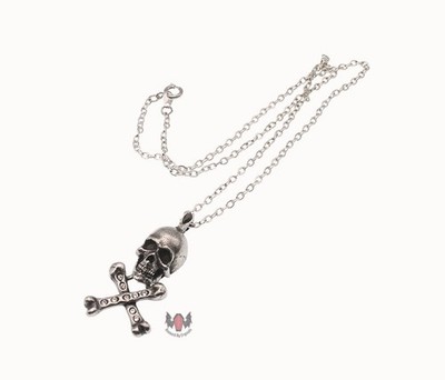 Alchemy Gothic Skull & Bones Halskette P419 Goth 2005 Kristall Skelett schwarz 00er