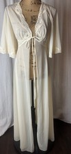 Vintage Val Mode Sheer Nylon Peignoir Robe Ivory Lace Trim Size Small Bridal