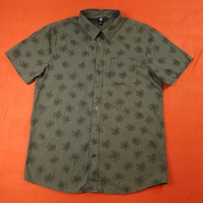 Volcom Men's Large Button-Up Hawaiian Short Sleeve Floral Green Black Shirt