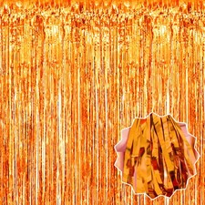 3 Pack Orange Foil Fringe Curtain, 3.28x8.2Ft, Tinsel Streamers, Photo Booth
