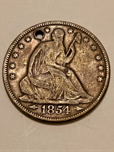 1854 Arrows Holed Seated Liberty Half Dollar 50c Nice Luster