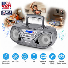 Portable CD Player Boombox Bluetooth Speaker with Cassette Radio FM/AM USB MP3