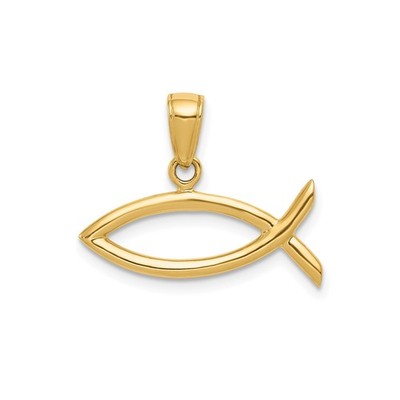 14k Gelbgold Ichthys Fisch Anhänger christlich religiös Charm Glaube Symbol Unis