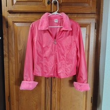 Legally Blonde Faux Leather Pink Jacket with Faux Fur Trim Sz L Barbie Costume