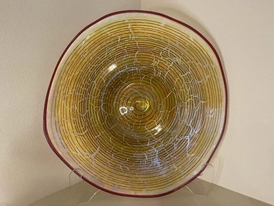 Large 19'' Mark A. Ellinger Glass Quest Art Glass Platter   Signed & Dated 7-04