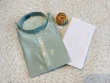 Men's Traditional Skyblue Embroidered Kurta Pajama Set Festive Wedding Wear