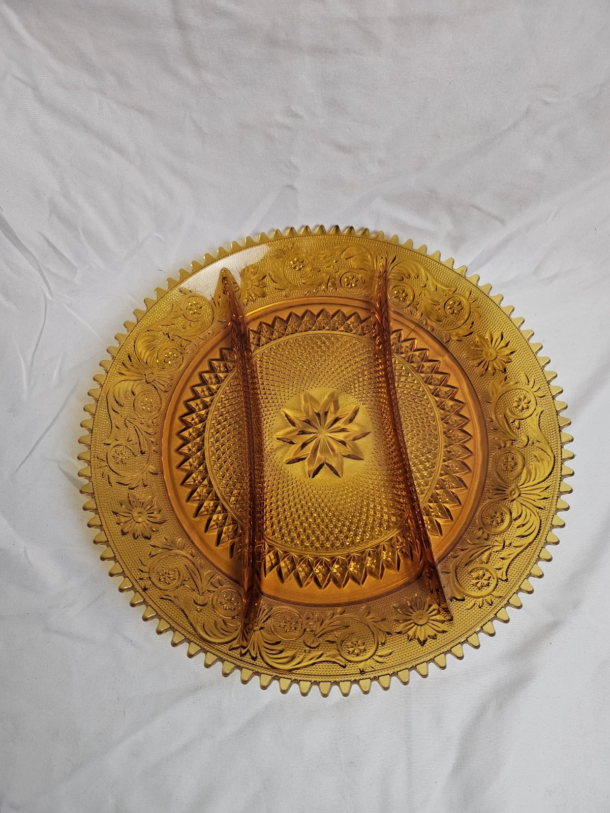 Tiara Indiana Glass Amber Sandwich Glass 12" Divided Serving Platter