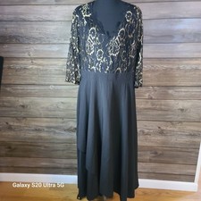 Black Gold Lace Formal Mother of the Bride Dress 0XL 100 Polyester