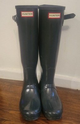 Hunter Women's Navy Rubber Rain Boots Original Tall, Size 8 Medium
