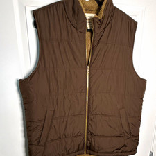 Weatherproof Vintage Men's Brown Zip-Up Puffer Vest Sherpa Lined Polyester XL