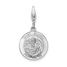 Amore La Vita Silver  Polished Saint Michael Medal Charm with Fancy Lobster Clas