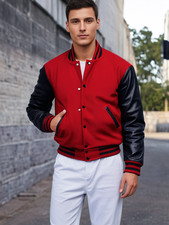 Men’s Varsity Baseball Jacket Wool Body Genuine Cowhide Leather Arms Varsity