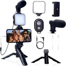 Vlogging Kit with Tripod Microphone Light Remote for iPhone Android Phone
