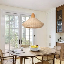 19.6" Rattan Pendant Light for Dining Room,Coastal Rustic Wood Ceiling Light ...