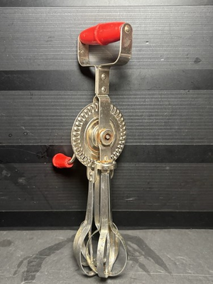 #ad Vintage BLUE WHIRL Stainless Egg Beater Retro Red Handle Rotary Hand Mixer $17.99