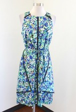 Ann Taylor Blue Green Watercolor Asymmetrical Layered Dress Size 6 Tie Belt