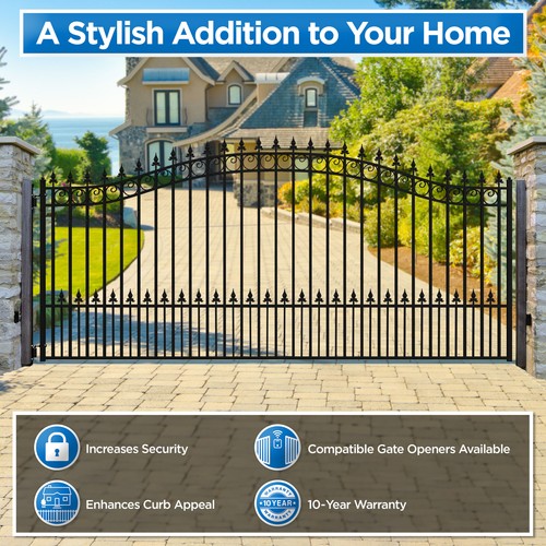 ALEKO Prague Style Garden Yard Steel Single Swing 16 ft Driveway Gate Black - Bild 6 von 15