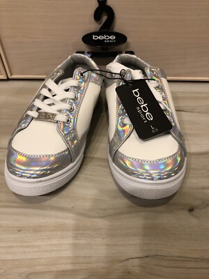 Bebe Sport Girls Shoes Sneakers White Shiny Silver - Size 2/3 large