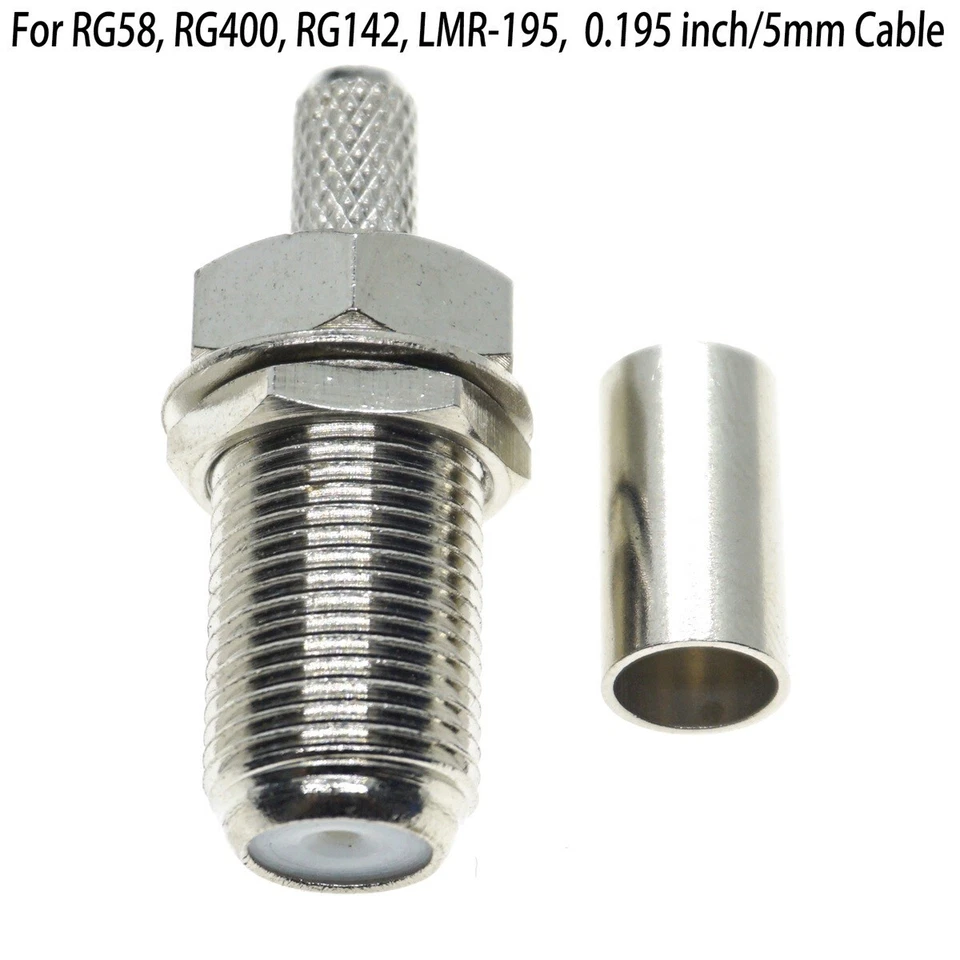 12X F female Crimp RF Connector For LMR195 RG58 RG400 RG142 coaxial Cable 75ohm - Image 2 of 3
