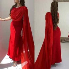 Red Pleat Mermaid Scoop Neck Midi Evening Dresses Bespoke Occasion Prom Gowns