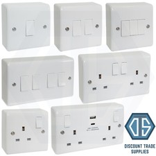 White Curved Edge Switches & Sockets with Surface Pattress Back Box