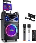 Moukey Karaoke Machine Bluetooth Pa System w/ 2 Wireless Mics Led Speaker Used