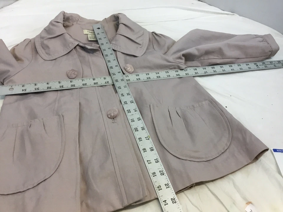 Chaqueta Blazer Vertigo XS Algodón Taupe Nylon Botón Volantes Como Nueva YGI R1-660 Foto 2 de 4