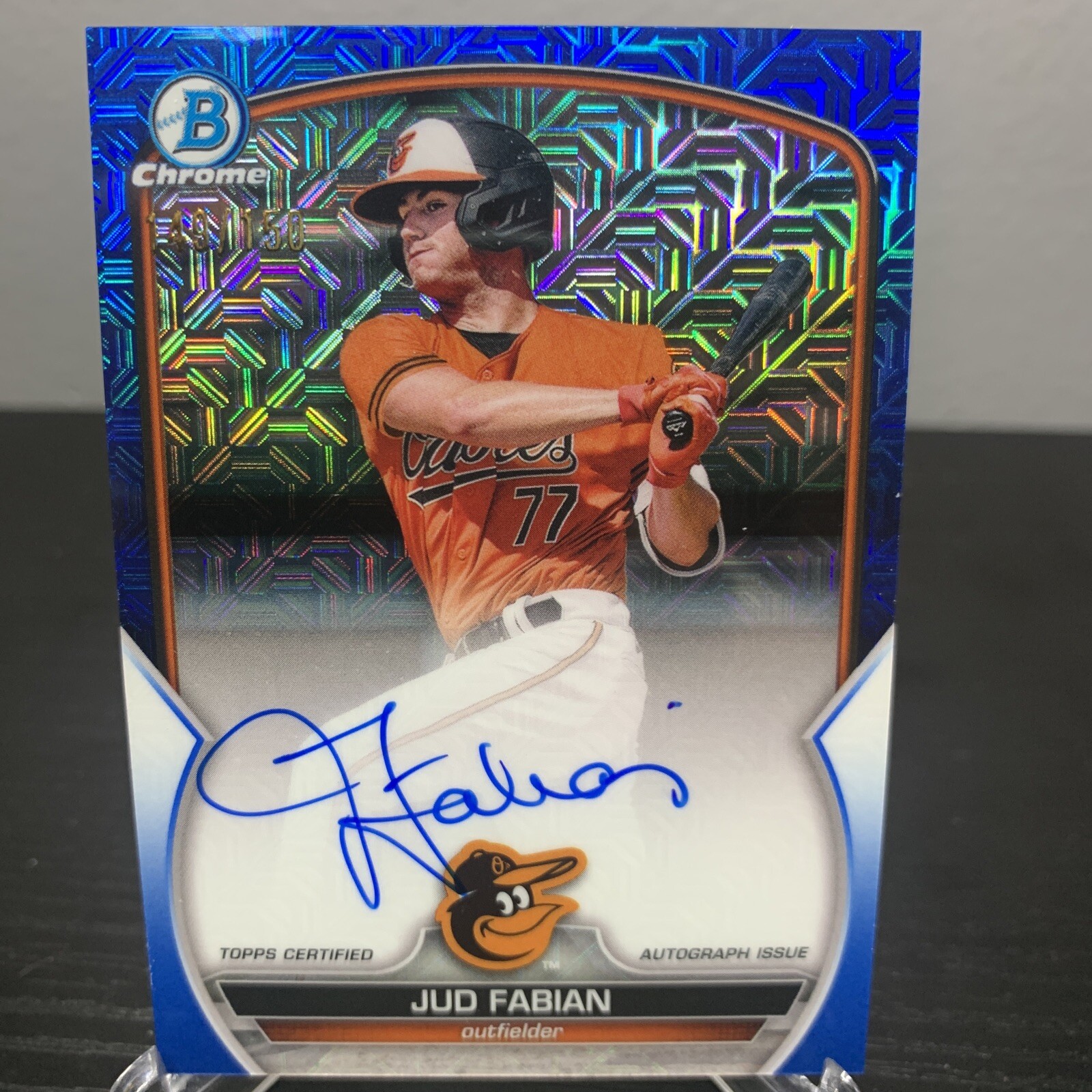 2023 Bowman Chrome Jud Fabian Auto Blue Mojo Refractor /150 Orioles #BMA-JF