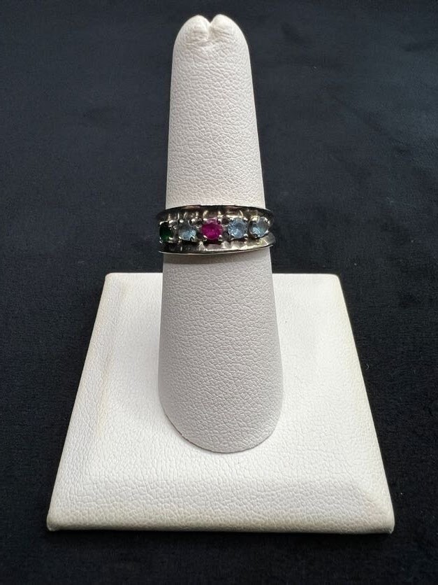 Multi Colored Stone Pink Ruby Emerald Aquamarine … - image 1