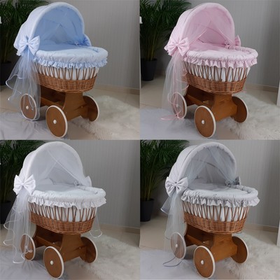 Berceau Bebe Panier Moise En Osier Chassis Roues Literie Capote Tulle 4 Couleur Ebay