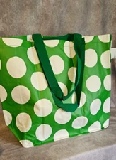 Ikea SACKKARRA Shopping Bag Tote Green White Polka Dot Dotted  10 gal New