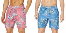 Izod Men's Swim Shorts Hawaiian Print Blue Pink M L XL XXL New
