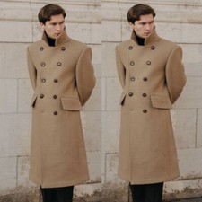 Camel Wool Men's Long Overcoat Double Braested Winter Cashmere Long Jackets