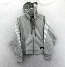 Adidas Hoodie Women Small 8-10 Gray Full Zip Stadium Knit Sweatshirt Long Sleeve