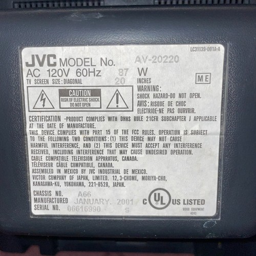 JVC 20" CRT TV AV-20220 Black Tube Composite OEM Remote Carrying Handles - Picture 6 of 20