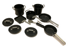 Vintage 1998 Calaphon 10PC Cookware Play Set Pots Pans Strainer Spoon Lids