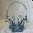 Vintage Fenton Art Glass Basket Candy Dish Ice Blue Ruffled Rim Vulcan Large