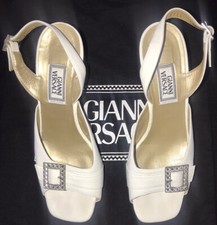 Vintage Gianni Versace White Satin 4" Heel Sandals SZ 37.5