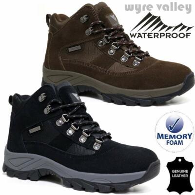 Mens Leather Walking Hiking Waterproof MEMORY FOAM Ankle