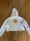 Women’s Forever 21 White Smiley Face Cropped Sweatshirt W Hood Size M — photo 1