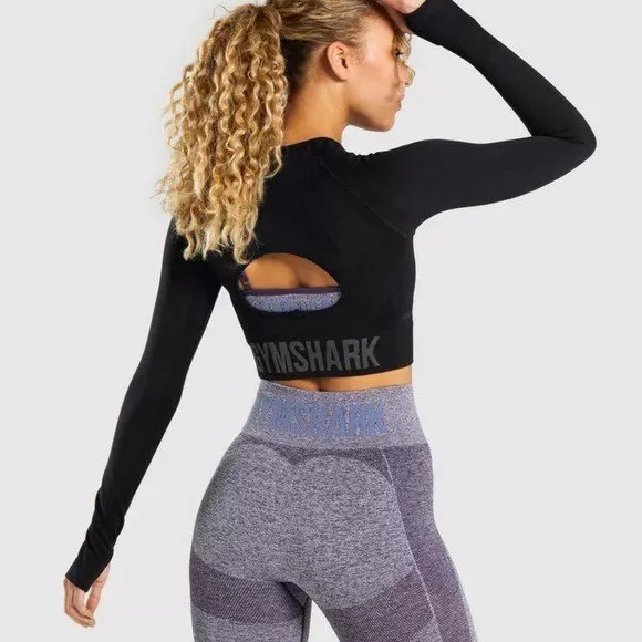 Gymshark Flex Sports Long Sleeve Crop Top Black Charcoal Size M
