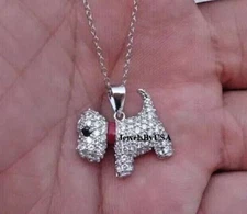 0.3ct REAL Moissanite Fancy "PUPPY" Enameld Tiny Chain Pendant White Gold Plated