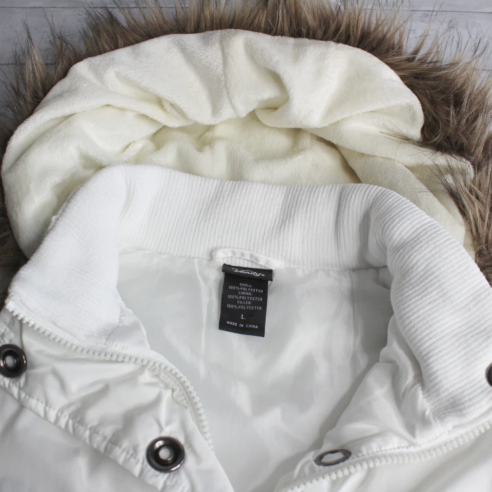 Chaleco chaqueta acolchada sin mangas Vanity para mujer talla L invierno blanco imitación piel capucha Foto 3 de 4
