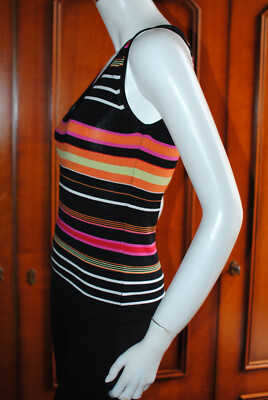 Haut Débardeur Femme Caroll - Taille 36 - Rayures Noires Multicolores - Viscose/Polyamide - Occasion Très Bon État