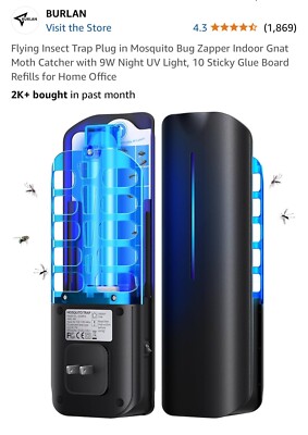 Flying Insect Trap Plug in Mosquito Bug Zapper Indoor Gnat Moth Catcher ...