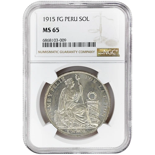 1915 1 Sol, FG Peru Republic, Lima NGC MS65, SUPERB GEM! Rare Coin