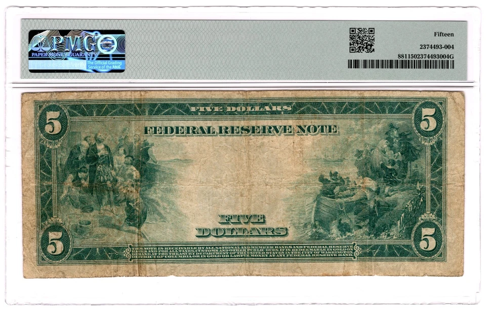 1914 $5 Federal Reserve Five Dollar Large Note - Kansas City - Fr#881 - PMG 15 - Image 3 of 4