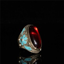 Chinese Antique Collection Qing Dynasty Ruby Inlaid Cuff Ring Inlaid Ring