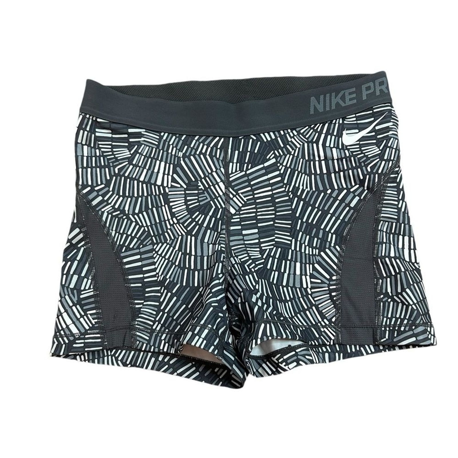 NIKE PRO Grey & White 3" HYPERCOOL Tidal Multi COMPRESSION SHORTS Women's Sz Lrg